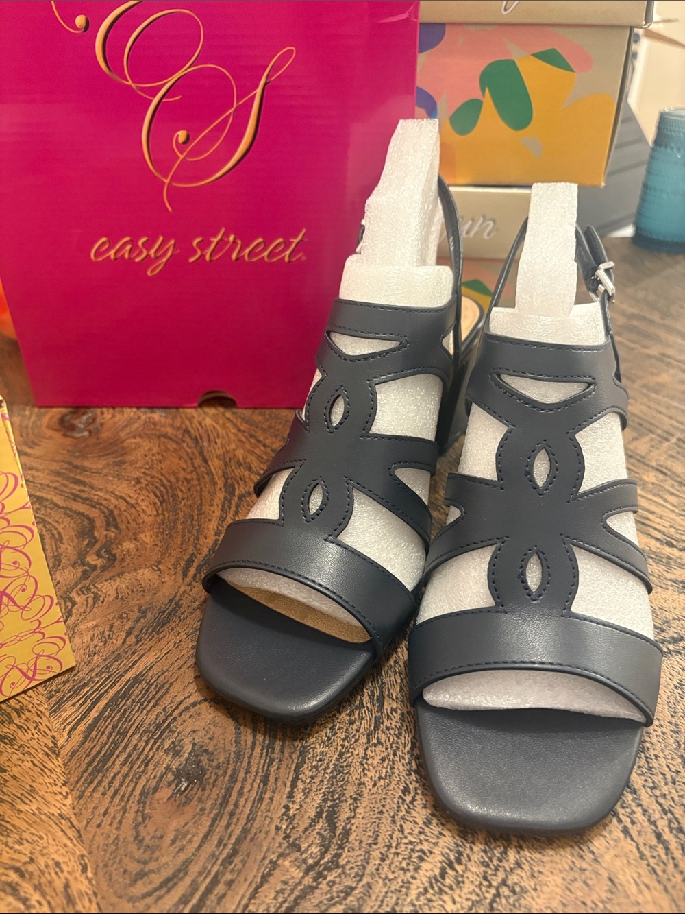 easy street Navy Cutout Slingback Sandals